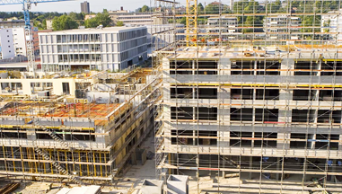 commercial building in scaffolding